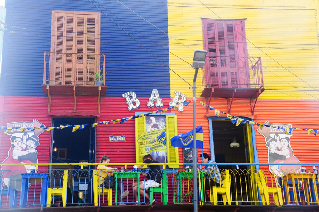 La Boca Neighborhood in Buenos Aires, Colorful Street & Bar