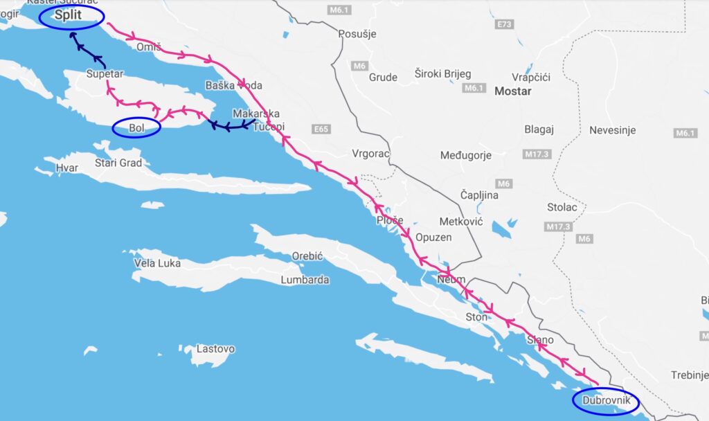 Map for the best 7-day Croatia itinerary