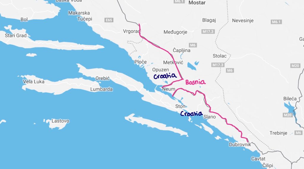 Map of Border Crossing from Croatia to Bosnia & Herzegovina