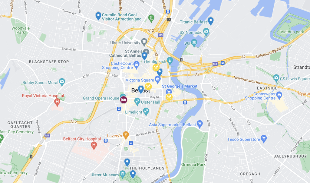 Map for the 2 days in Belfast itinerary