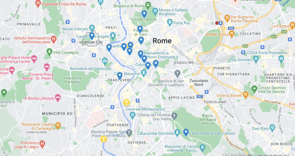 Map of 15 things to do in Rome in the summer