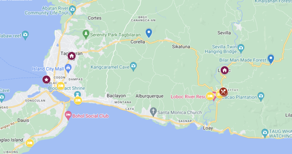 Google Map of Best Things to Do in Bohol & Attractions