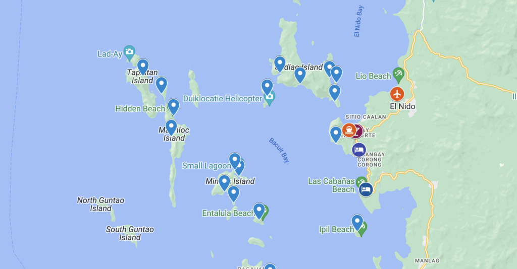 Google Map of El Nido Attractions