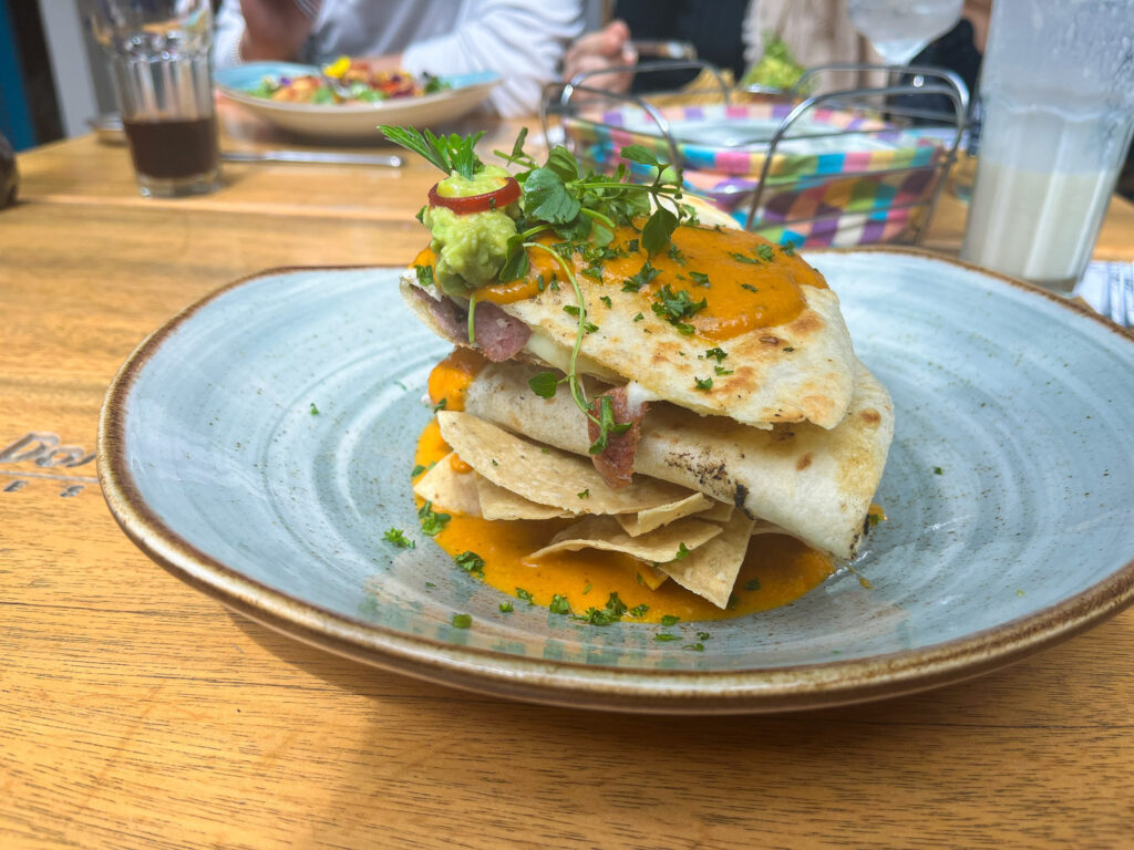Stack of quesadillas on a restaurant plate