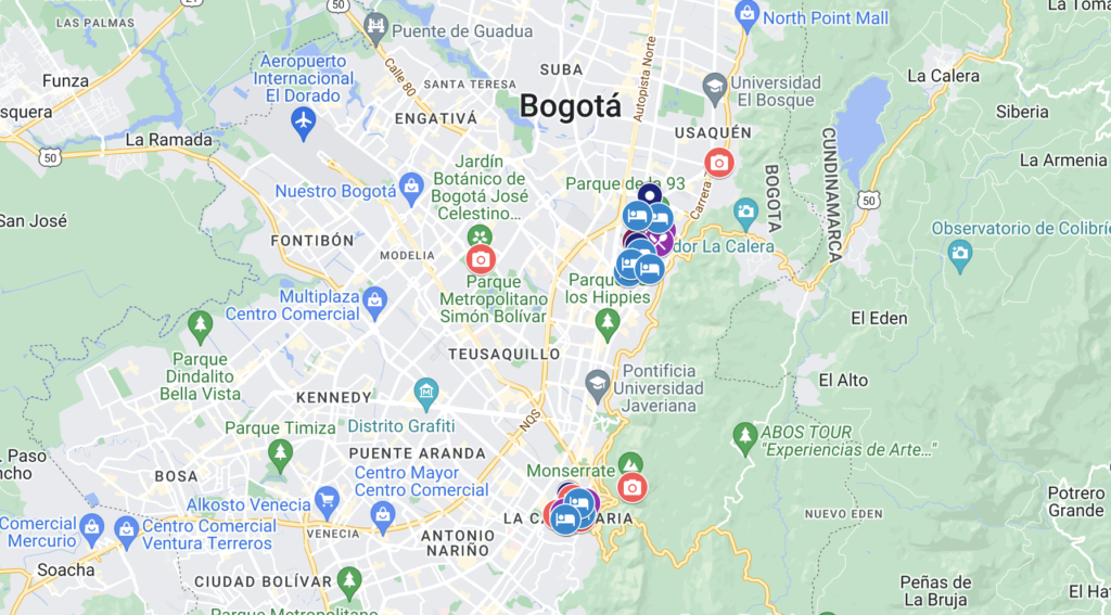 Google Map of 3 Days in Bogota